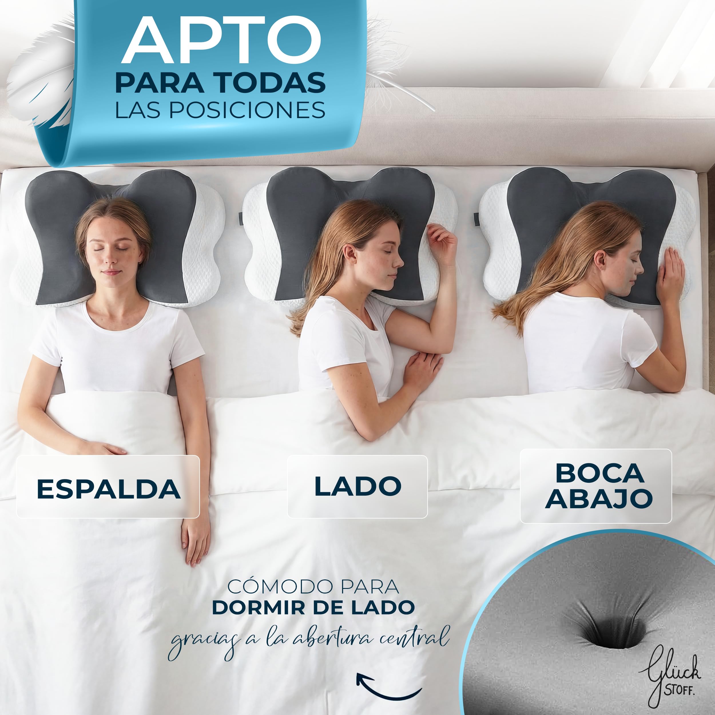 Glückstoff® Almohada Ergonómica [Nominado al Premio Innovación Ergonomía] Almohada Memory Foam | Almohada Cervical Ergonómica Rodillo Cervical Almohada para Dormir de Lado Gris