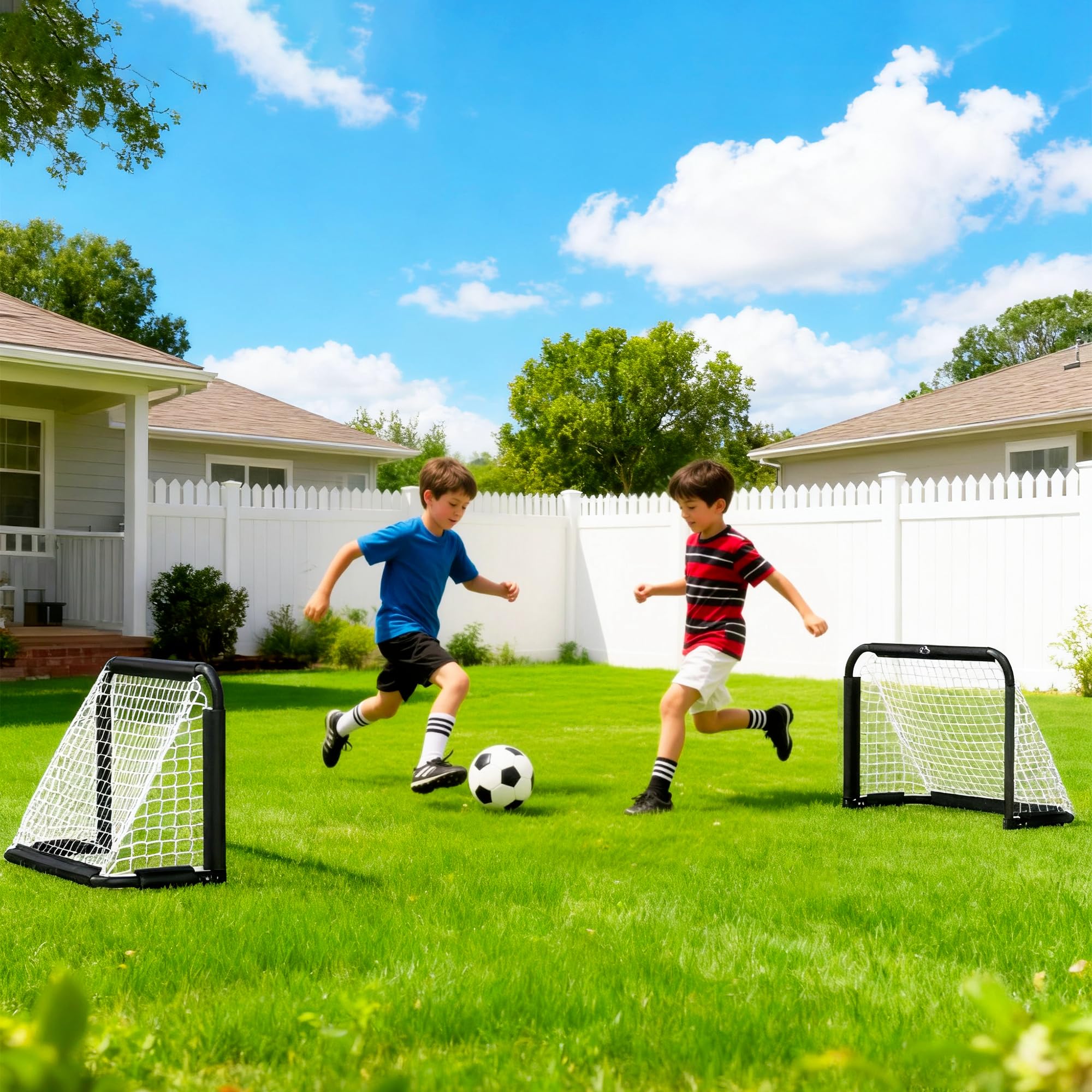 HOMCOM Set de 2 Porterías Plegables de Fútbol Puertas de Fútbol Portátil con Soporte de Metal y Red para Entrenamiento en Jardín Aire Libre 90x36x60 cm