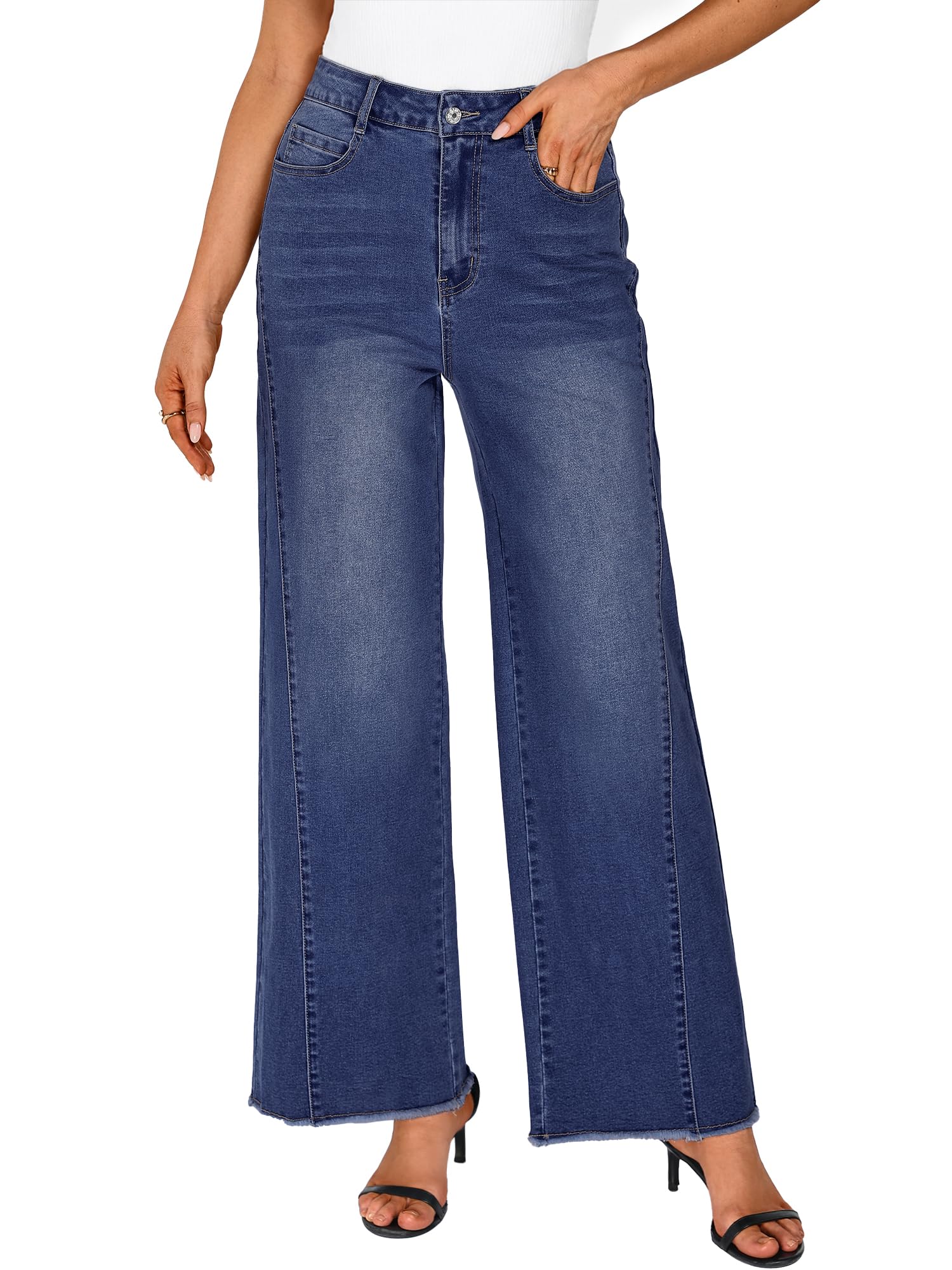 Novastellara Baggy Jeans Damen High Waist Weites Bein Stretch Hosen Damen | Wide Leg Schwarz Weiße Jeanshose Bequeme Hosen Damen Mom Jeans Boyfriend Jeans Y2K Sommer Lockere Casual Elegant Große Größen