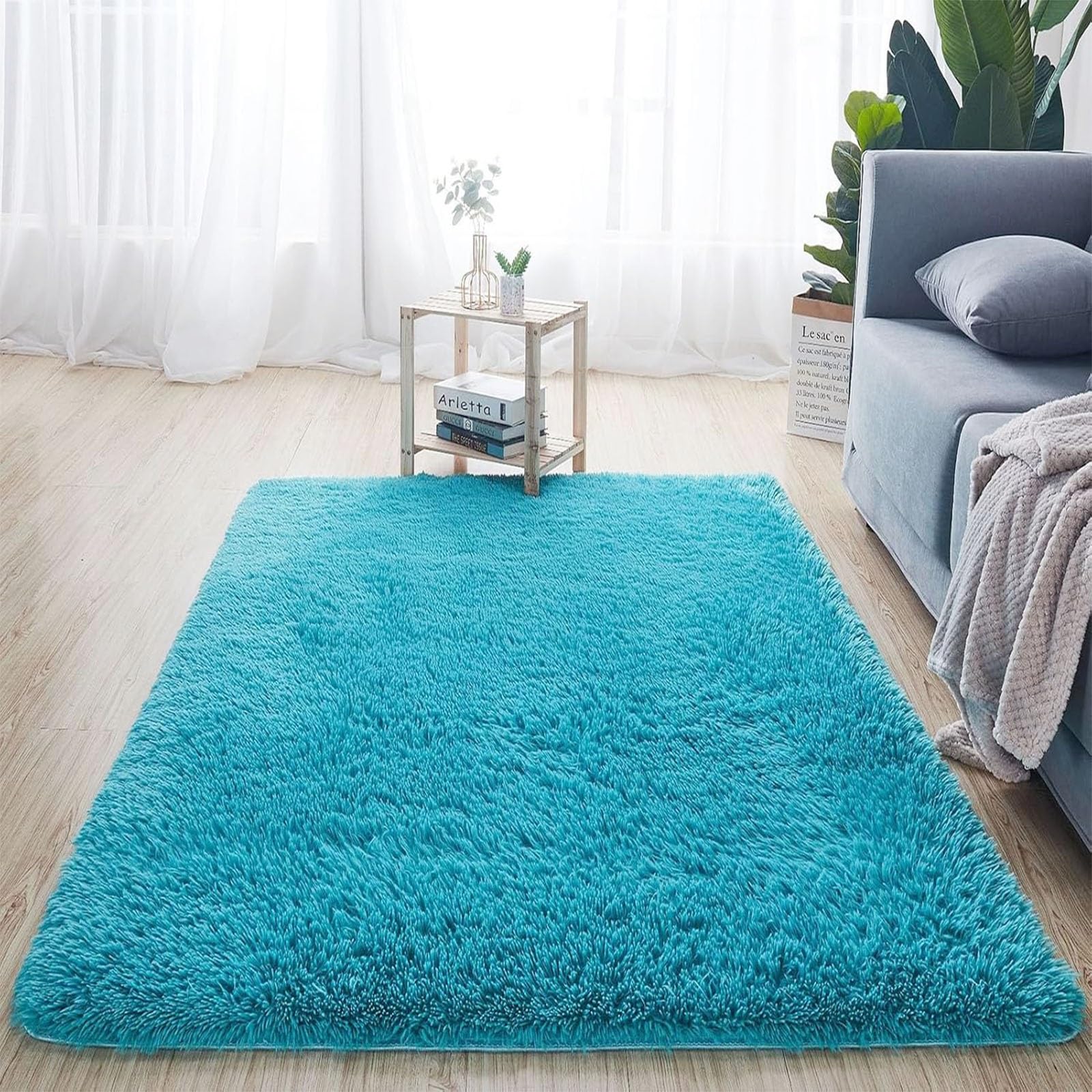 XUEDNGM Large Area Rug Shaggy Rug 40 x 240 cm(16 x 94inch) Soft Touchnon, Shedding, Fluffy, Non-Slip Modern Indoor Rugs Non Slip Living Room Rug for Living Room Bedroom, Sky Blue