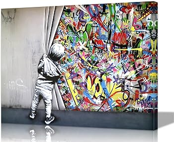 Banksy Canvas Wall Art Colorful Behind The Curtain Posters