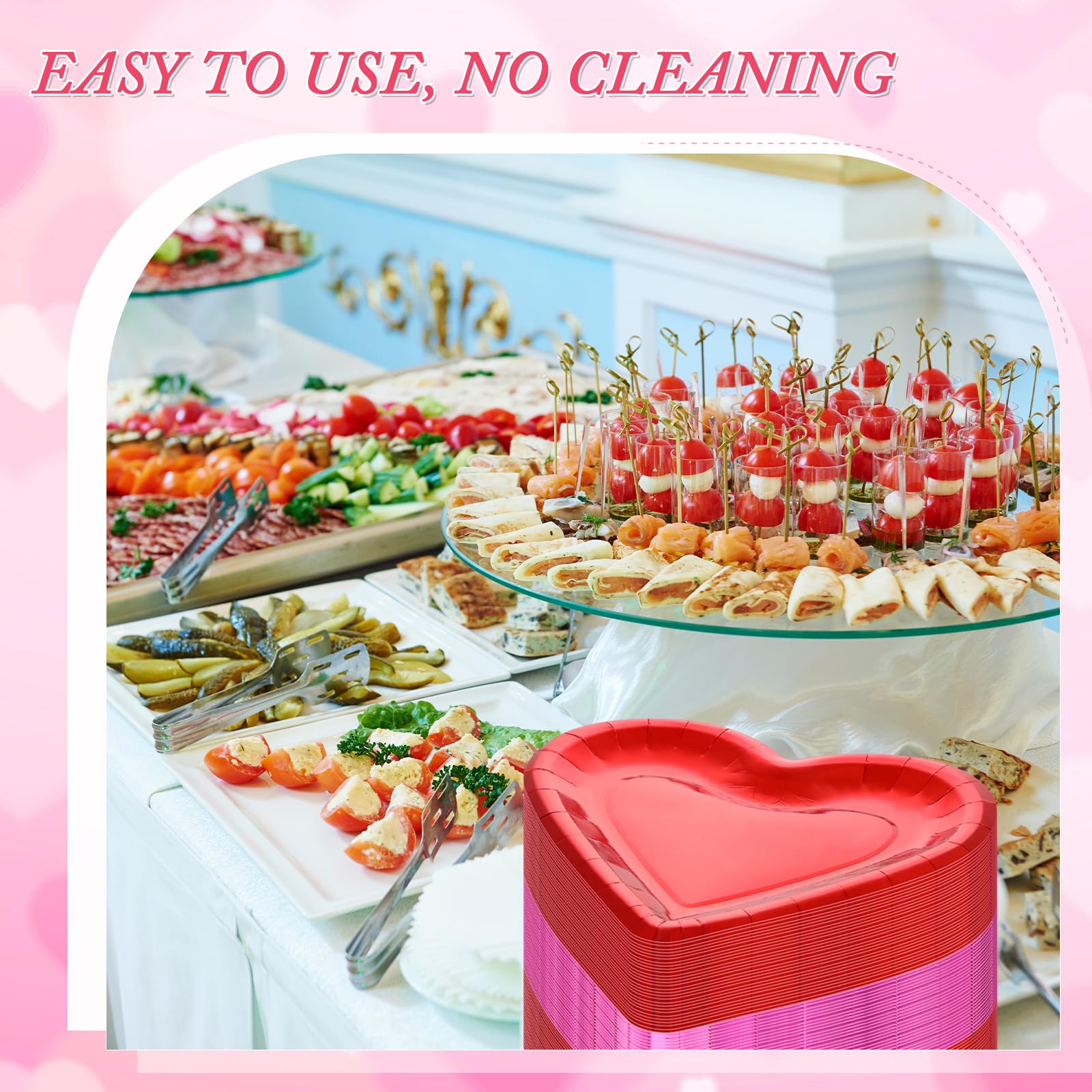Remerry Lot de 100 assiettes jetables en carton épais en forme de cœur pour la Saint-Valentin 26 x 24 cm - Assiettes décoratives en carton pour mariage, anniversaire (rouge et rose)