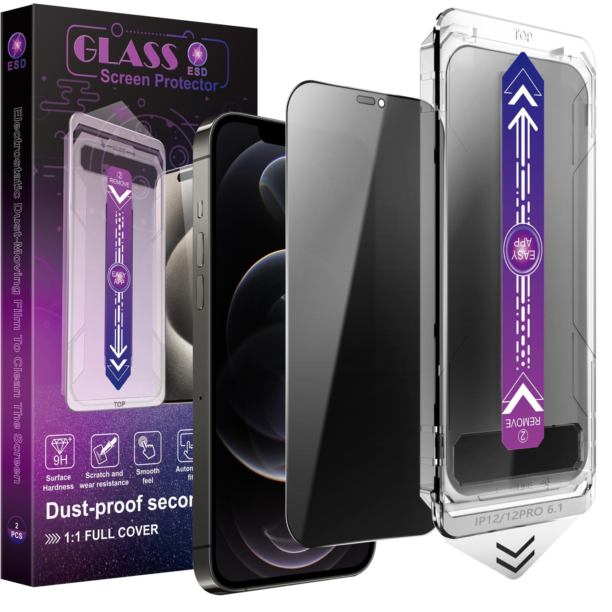 CHISHA 2-Pack Privacy Screen Protector for iPhone 12 Pro and iPhon 12 6.1-Inch, Auto Dust Removal, No Bubbles,Anti-Spy Tempered Glass Film, Easy