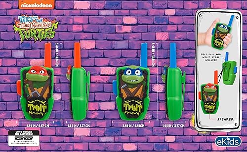 Miniatura 4 de eKids Walkie Talkies de juguete de tortugas ninja mutantes adolescentes para niños, juguetes libres de estática, para interiores y exteriores,
