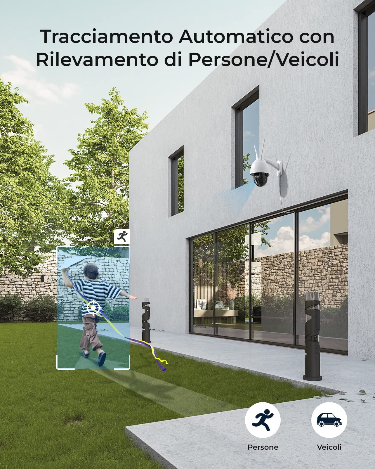 Reolink 5MP Telecamera Wi-Fi Esterno con WiFi 2,4/5GHz, Autotracking e 360° PTZ, 5X Zoom Ottico, Visione Notturna, Rilevamento di Persone/Veicoli e Audio Bidirezionale, RLC-523WA (Ricondizionato)