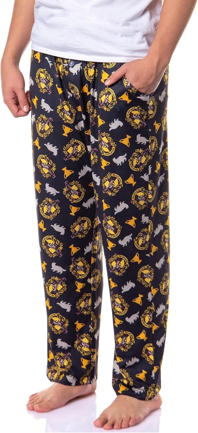 Harry Potter Hogwarts House Crest PJs Men's All Over Print Pajama Pants - Gryffindor Slytherin Hufflepuff Ravenclaw