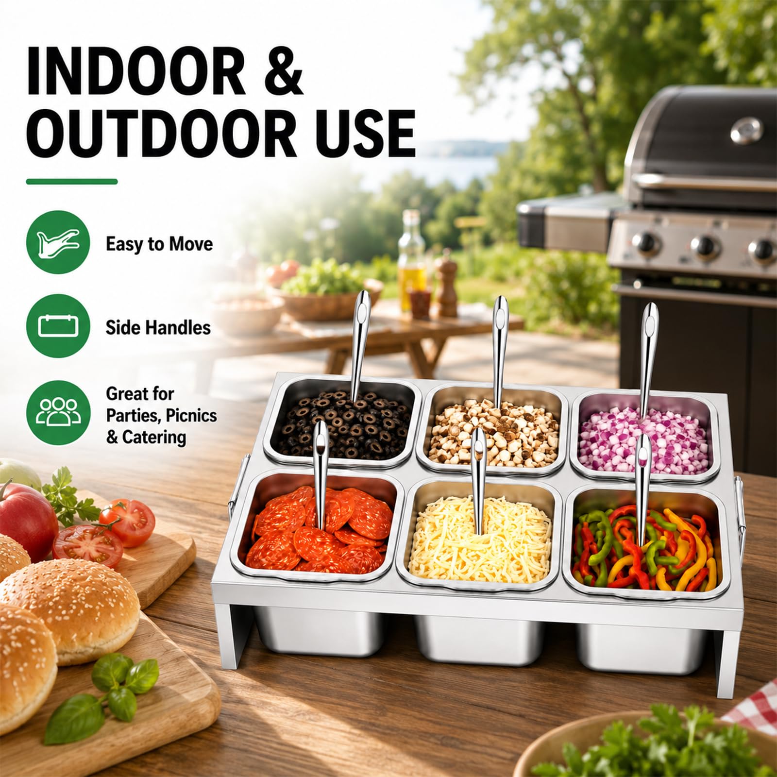 Contenitore Acciaio Inox per Alimenti 6 Pezzi da 2 L con Coperchi e Cucchiai – Cassetta Lievitazione Pizza per Condimenti, Salse e Verdure – Ideale per Cucina, Ristorante, Catering e Uso Outdoor