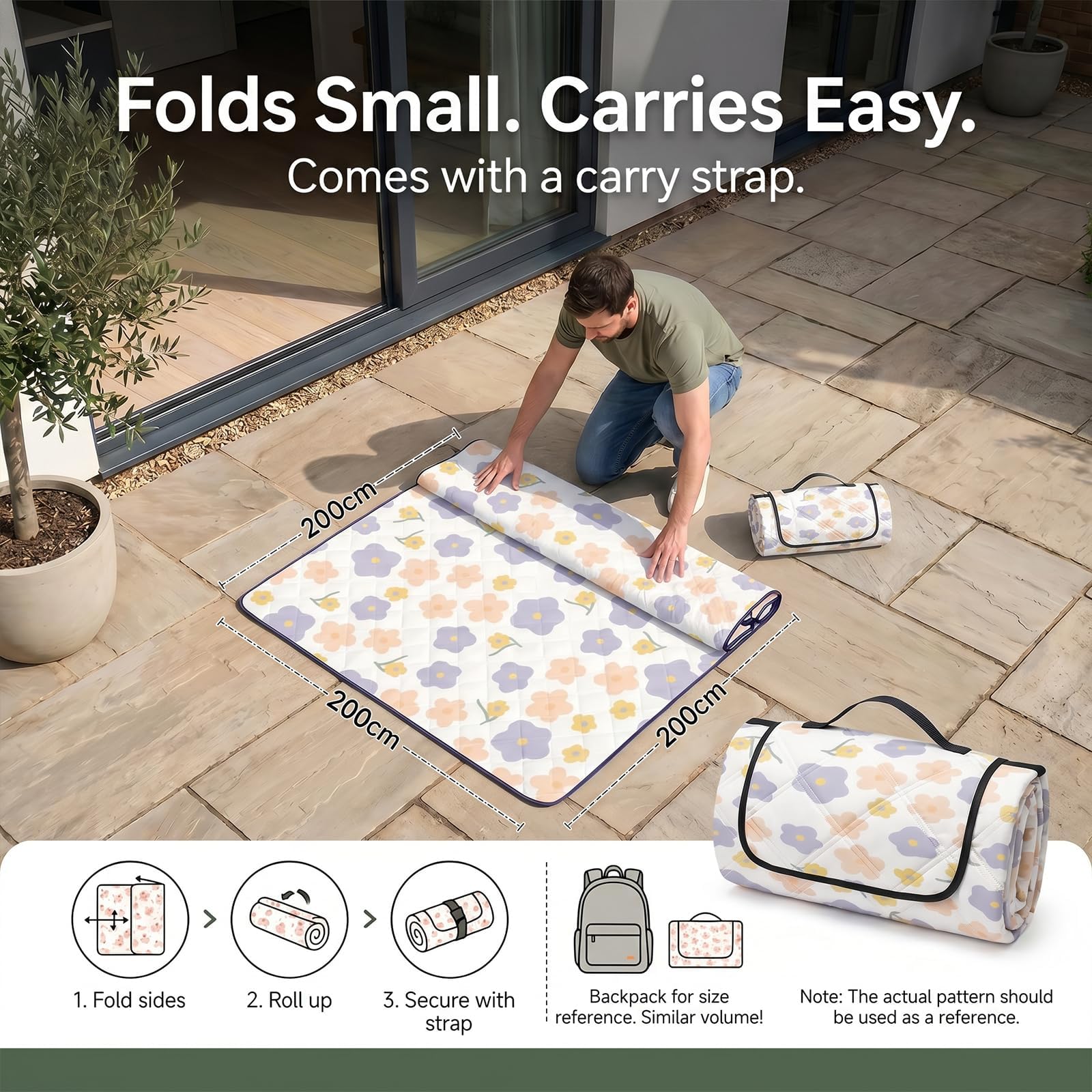 Coperta Picnic Impermeabile 200x200 cm Portatile con Maniglia Stuoia Spiaggia Campeggio Viola