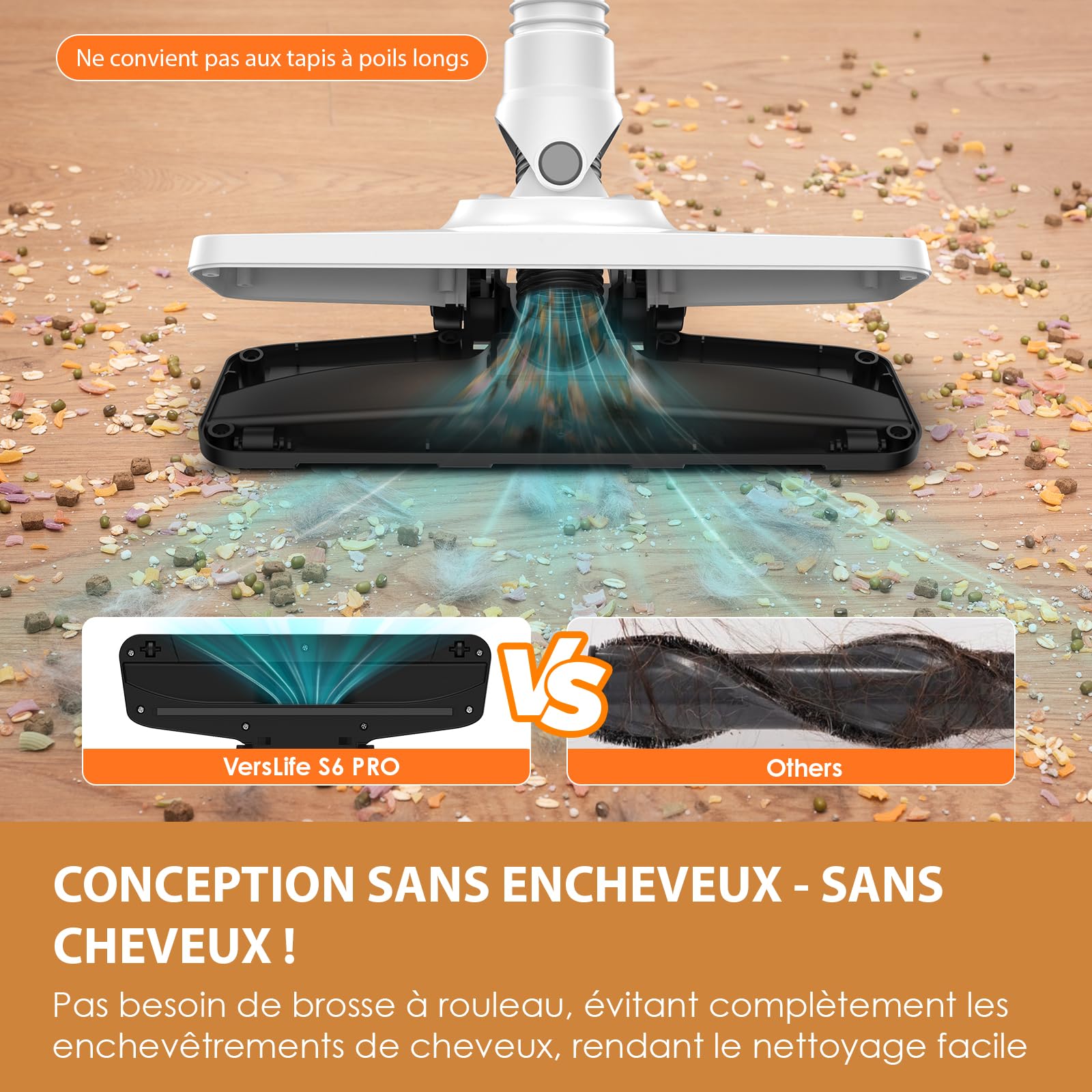 VersLife S6PRO Aspirateur Balai sans Fil, 30Kpa 30Min 4-en-1