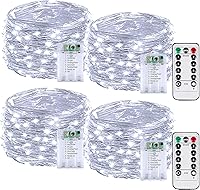 Vista 20 de Paquete de 2 series de 20 pies con 60 luces LED y temporizador, impermeables, para exteriores e interiores, luz parpadeante que funciona