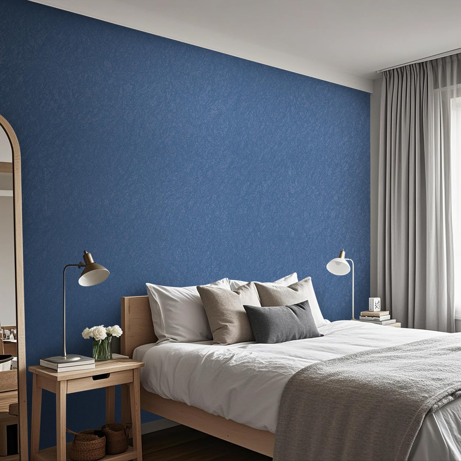 Tarwanear Plain Blue Wallpaper for Bedroom Blue Bedroom Wallpaper Matte Textured Plain Pattern Faux Distressed Wall Paper for Adults Kids Teenager Room Feature Wall — image 1