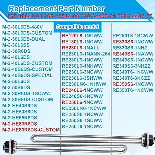 Miniatura 3 de 265-48642-00 415-48642-00 Elemento calentador de agua, para calentadores de agua blancos Bradford, 1 paquete de 208 V 3500 W y 1 paquete de 240 V