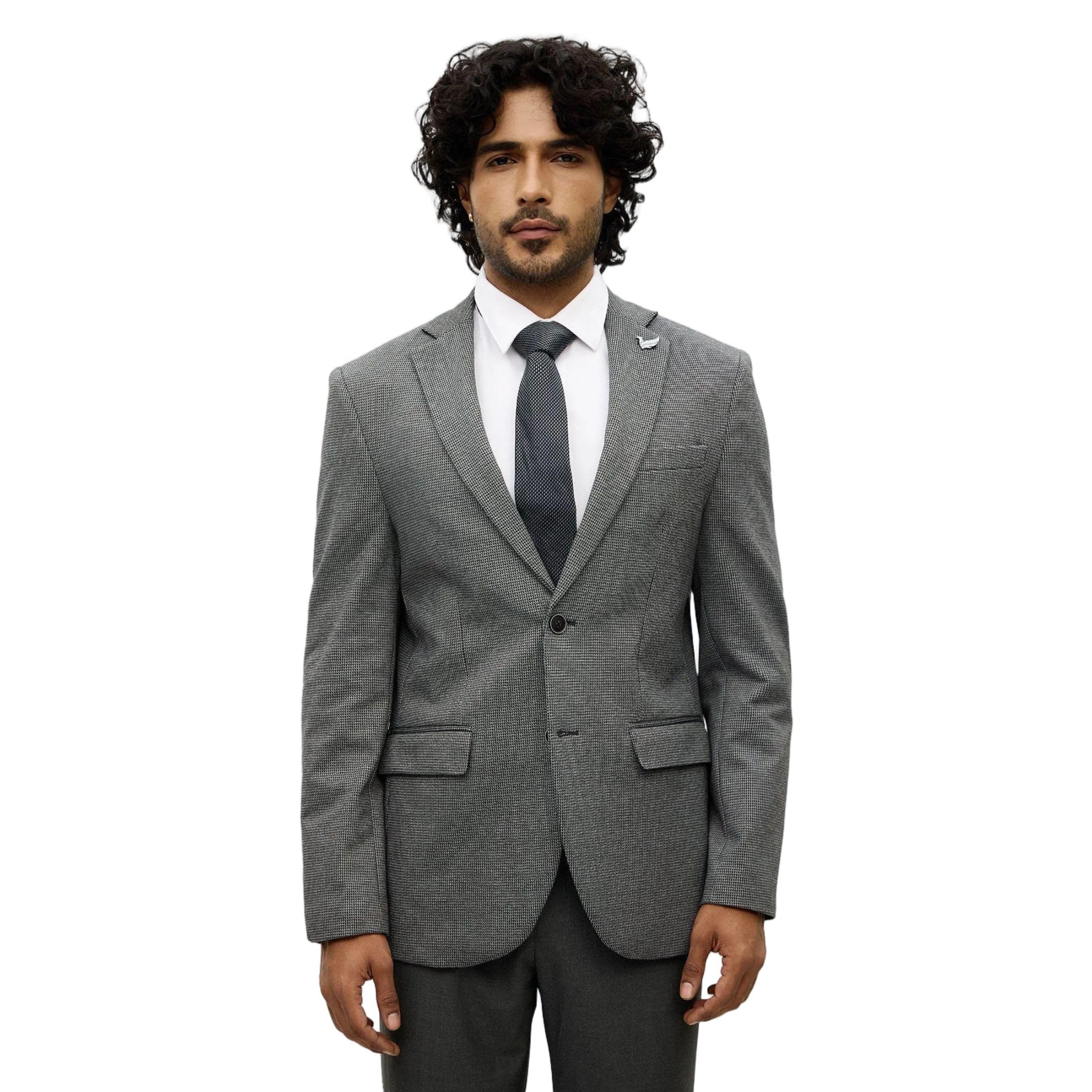blackberrys Men's Grey Textured Slim-Fit Blazers |Office Wear-picture-26