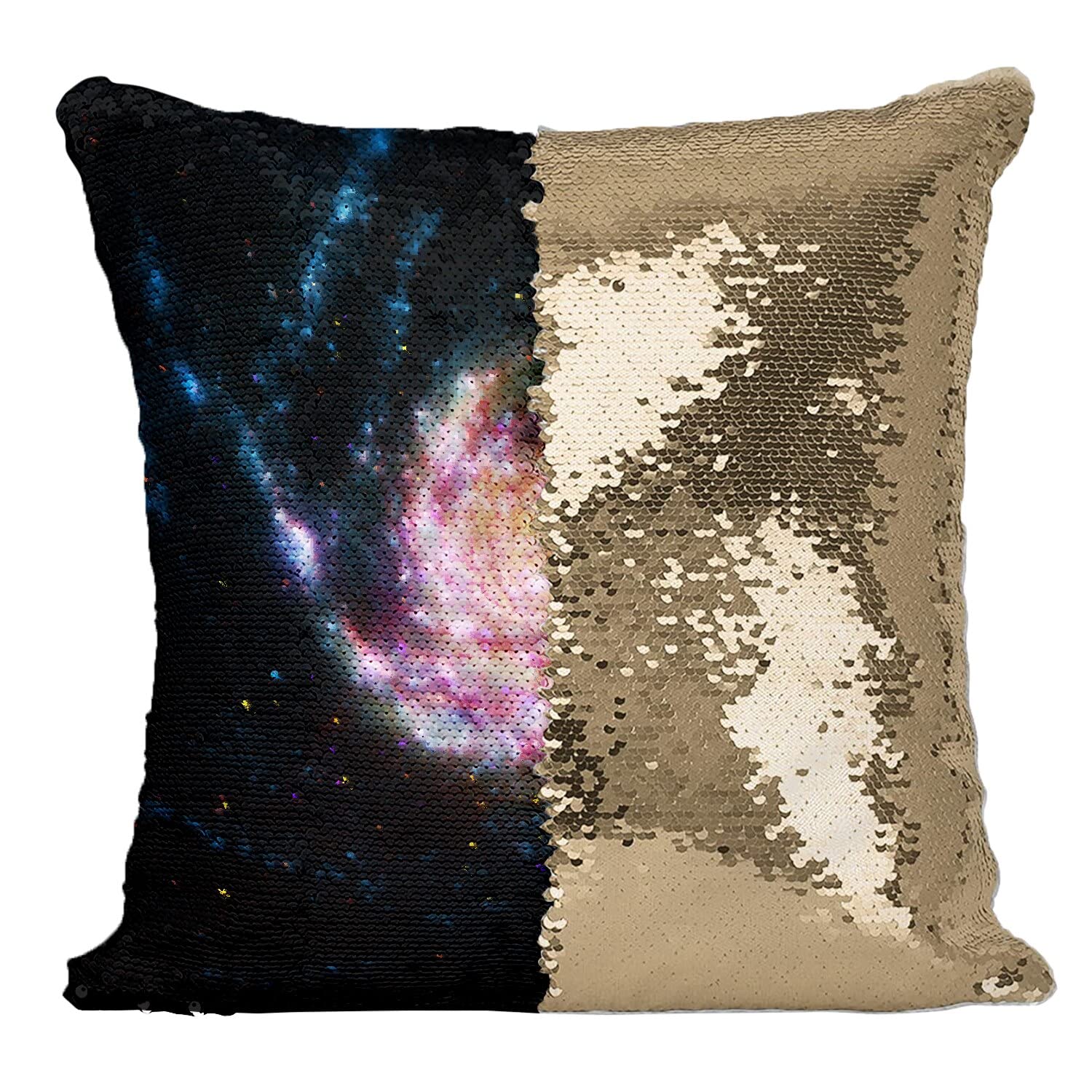 Housse sequin galaxie M101 coussin d'astronomie luxe univers doré