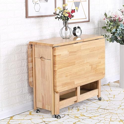 Miniatura 7 de LMZZ Mesa plegable con ruedas de madera para cocina, comedor y sillas para 2 a 4, mesa de ordenador para oficina, hogar, cocina