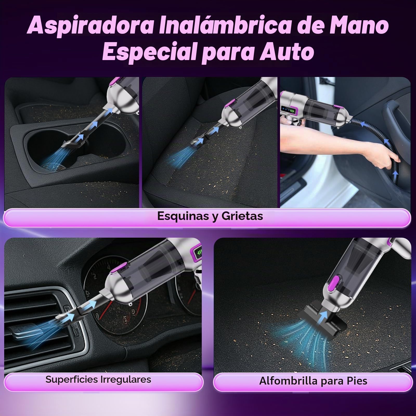 Aspiradora de mano con batería, aspiradora de coche inalámbrica de 22000 Pa, mini aspiradora, recargable, portátil, ligera y fuerte, 220.000 rpm, soplador de polvo eléctrico para el coche