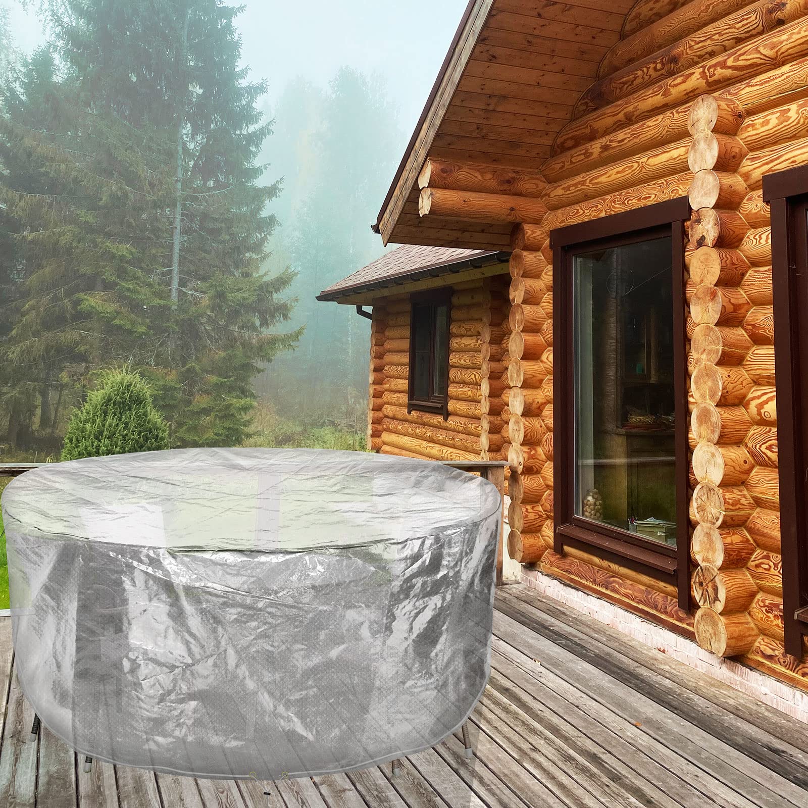 RICHIE Coperture per mobili da giardino, copertura impermeabile per tavolo 130 x 71 cm, in polietilene traspirante, per tavoli e sedie da esterno, trasparente