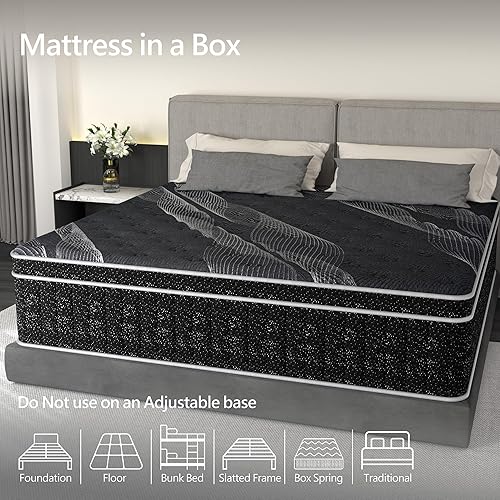 Miniatura 9 de Colchón tamaño Queen de 12 pulgadas, colchón híbrido de espuma viscoelástica Queen en una caja, resortes embolsados individuales, sensación media