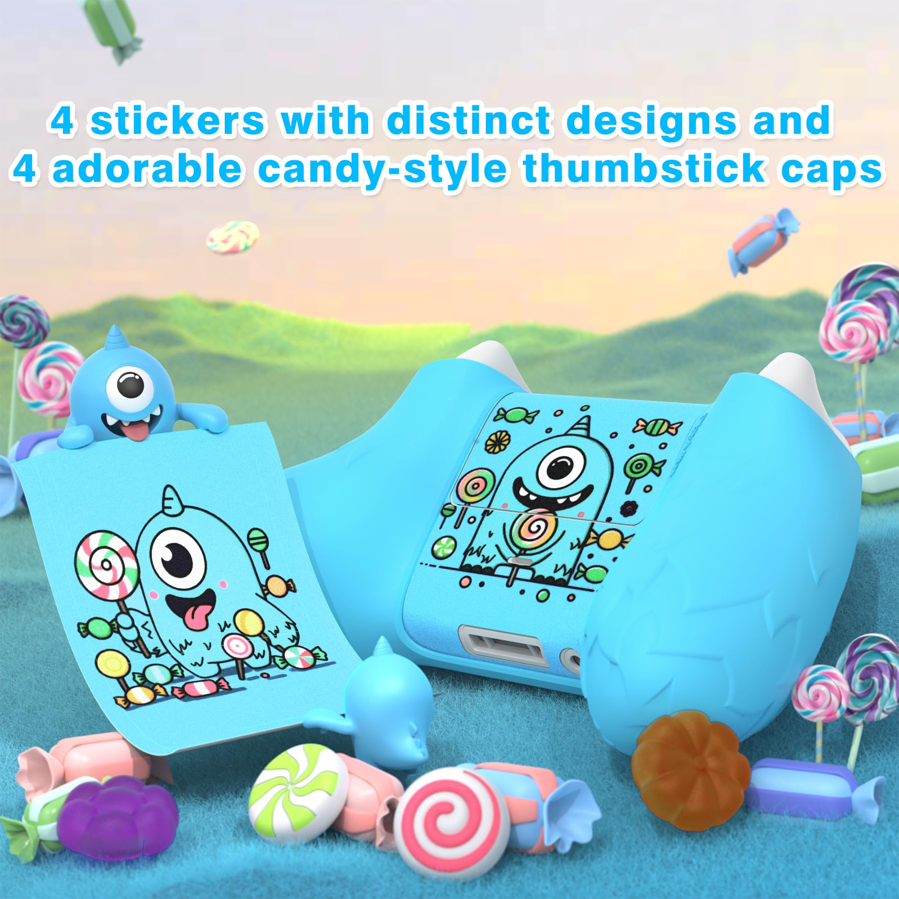 playvital Cover Controller per Xbox Series X/S Joystick Custodia Carina Skin Silicone Protettiva Antiscivolo, 4 Copri Levette Analogiche&Adesivi, Mostro Monoocchio, Blu
