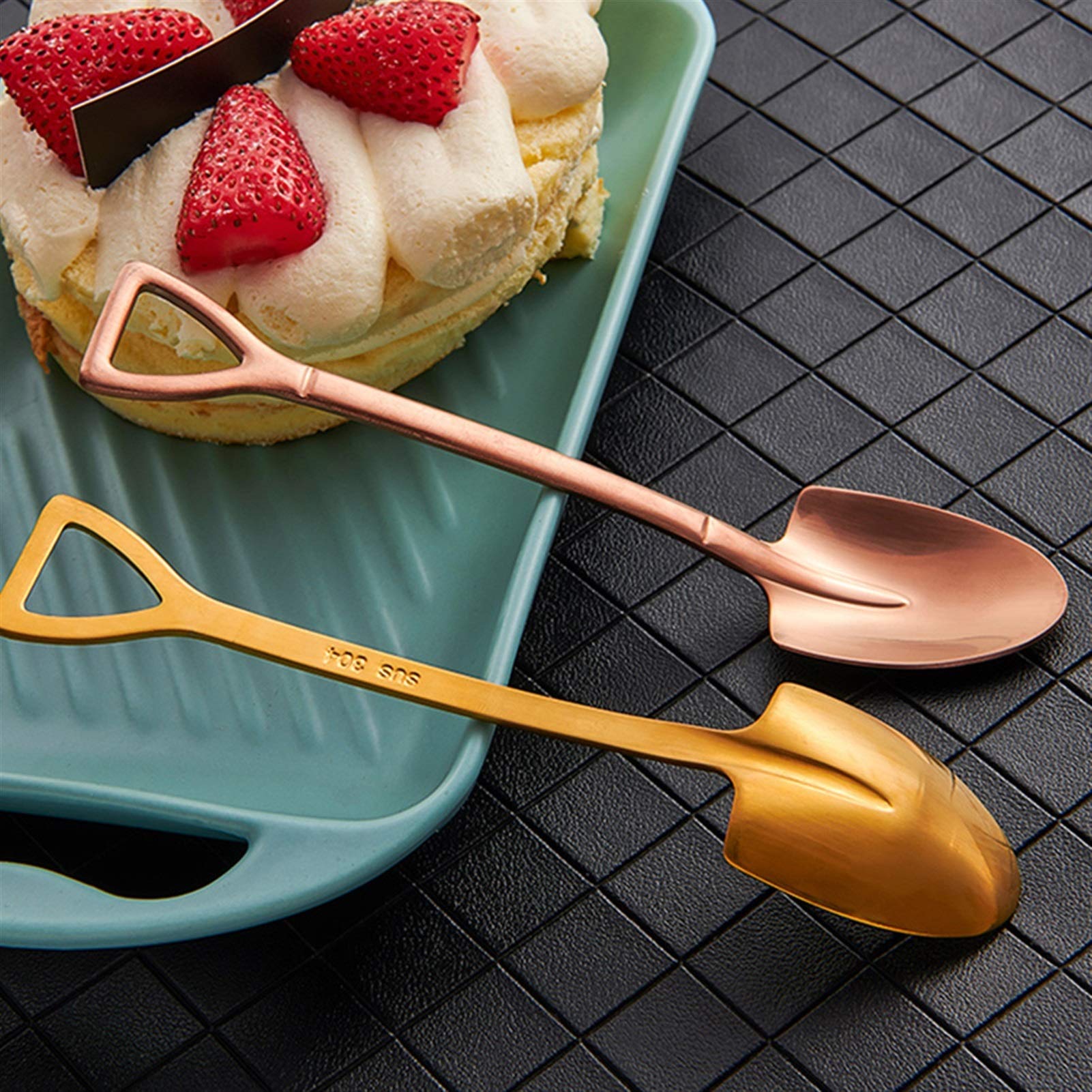 Bswefty 4 pz Cucchiaio da caffè Set di Posate Set in Acciaio Inox retrò Ferro Shovel Gelato Cucchiaio Scoop Cucchiaio Creativo cucchiaino da tè cucchiaino per la Moda (Color : Silver
