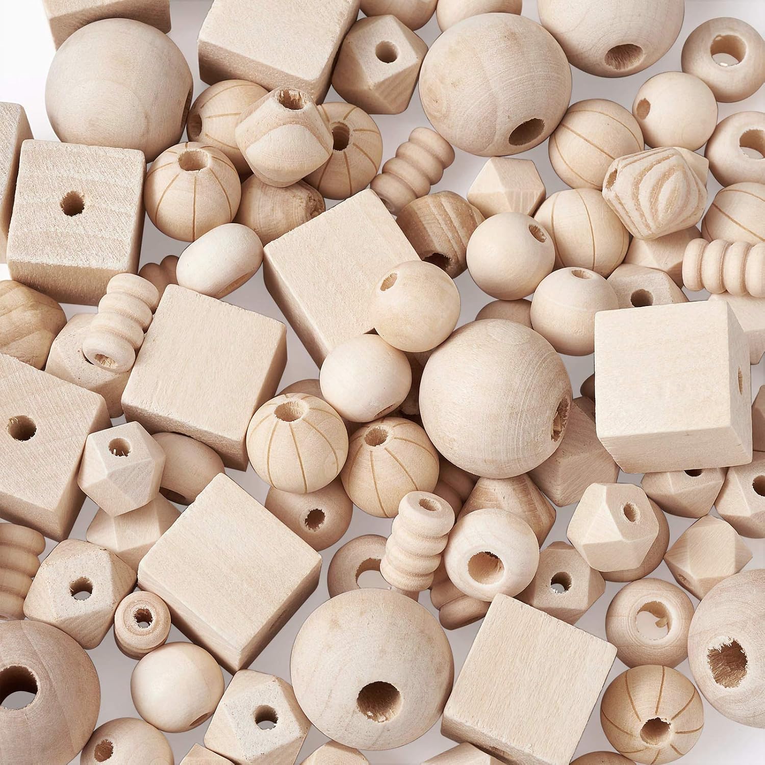 Beadthoven 150pcs Wooden Beads Unfinished Natural Wood Bead 9~25mm Round Cube Bicone Column Geometric Wooden Loose Beads Spacers for Bracelet Earring Jewelry Making - Image 3