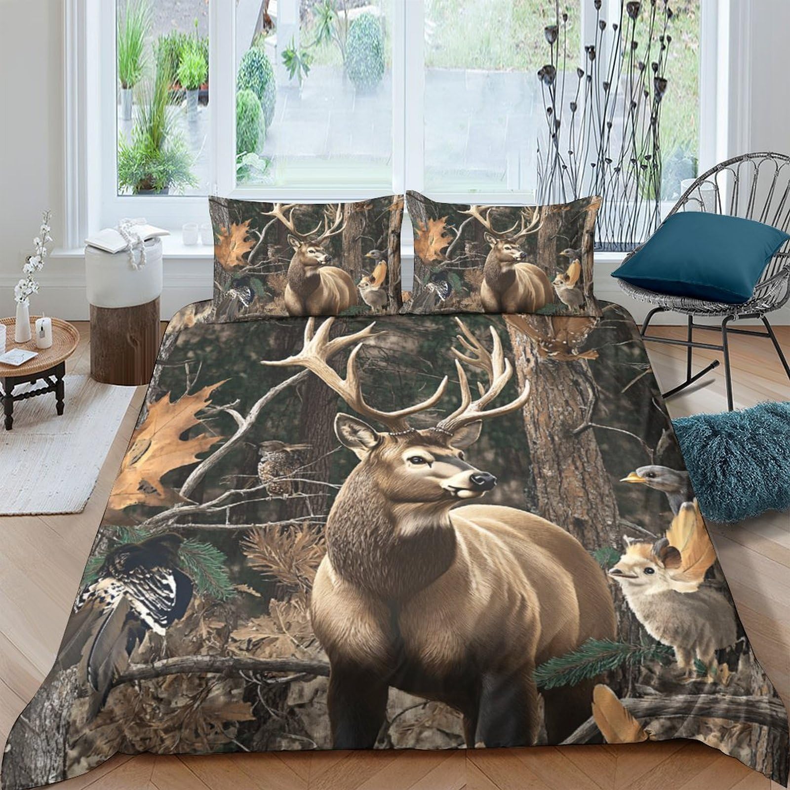 Ctjqhvkz Style-2 3D Printed Forest Deer Fitted Sheet Microfiber Soft Breathable Autumn Woods Mattress Cover For Bedroom Dorm Decor Single（135X200cm）