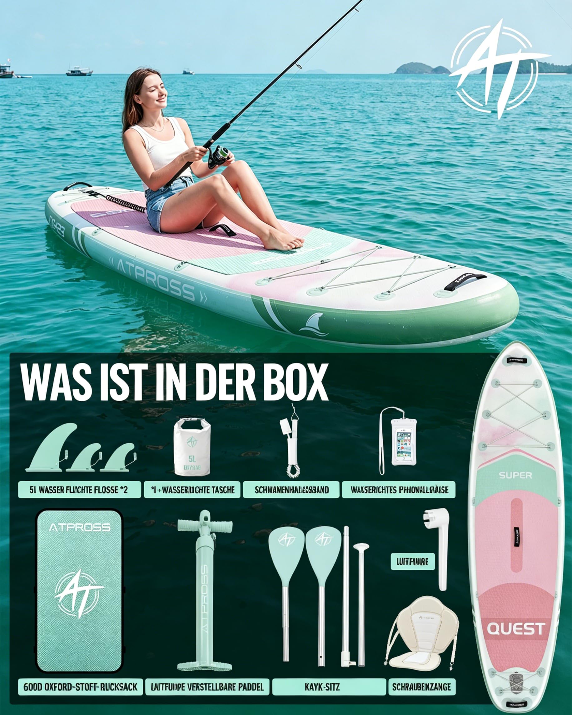 Stand Up Paddling Board,320cm Stand Up | Paddle mit Reichhaltigem Zubehör, SUP Board 200kg Tragkraft mit Eva-Rutschfestem Deck