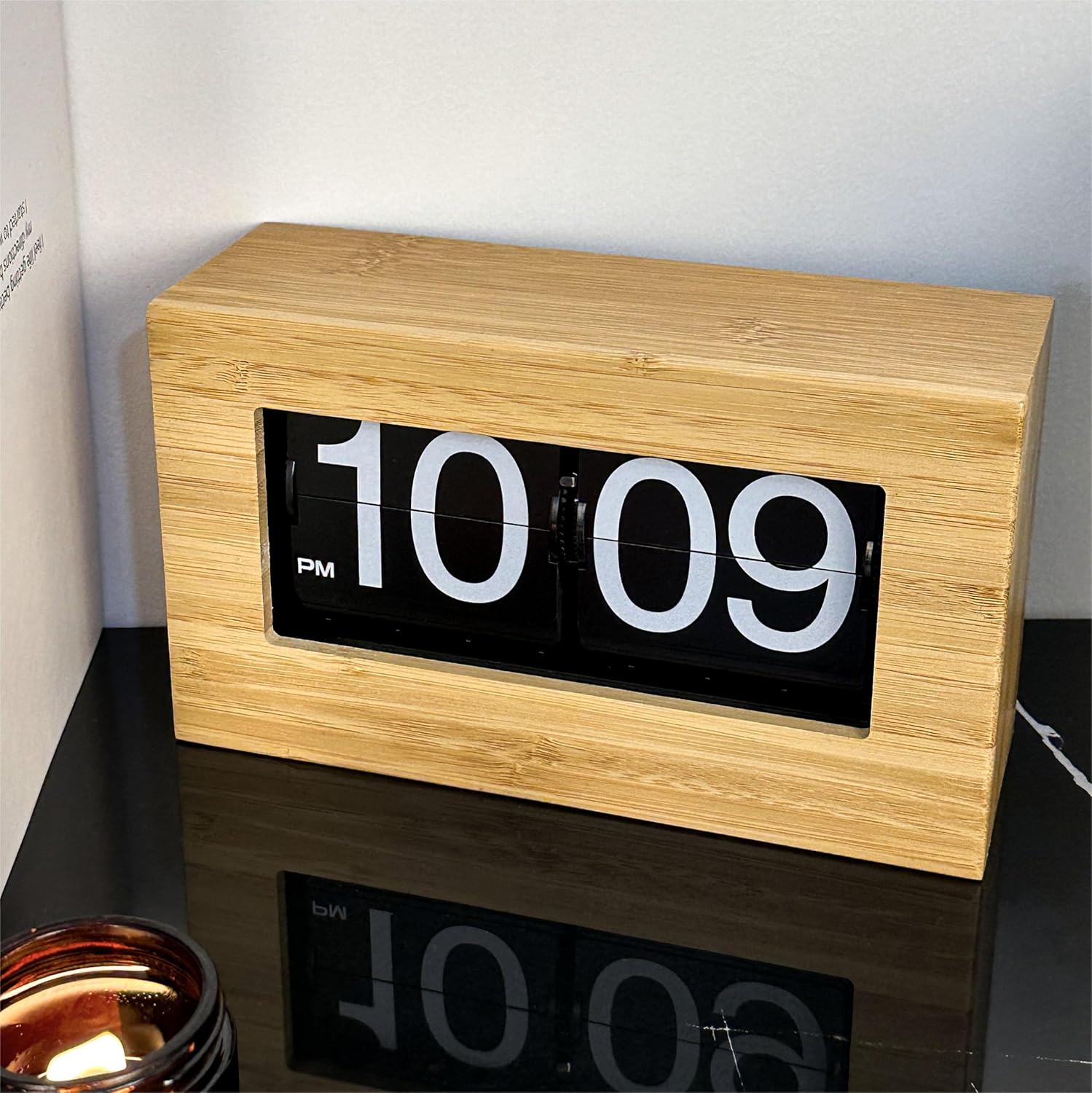 Bamboo Flip Clock,Retro Digital Flip Down Clock,Flip Desk