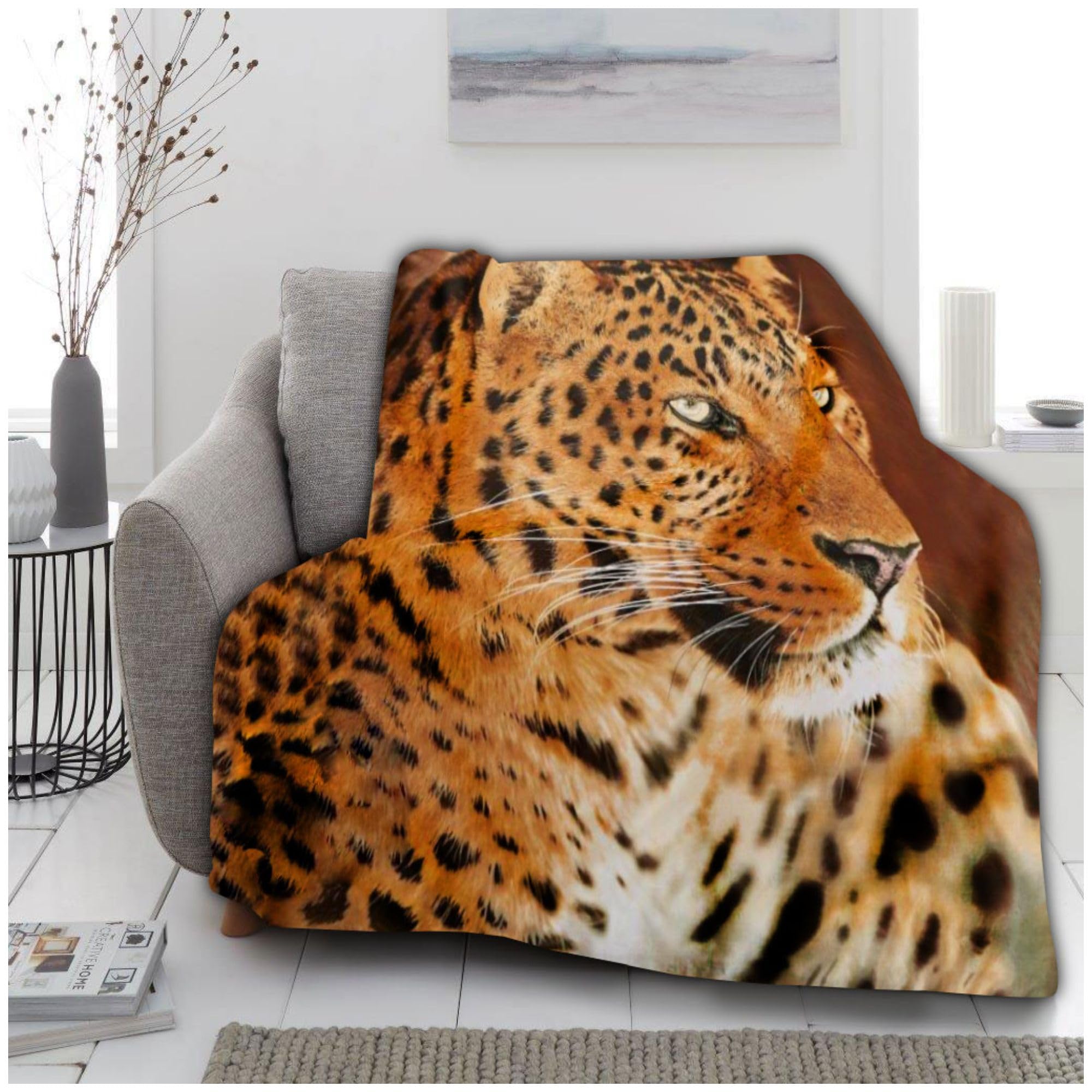 Velvetio Leopard Premium 3D Throw, Super Soft Warm Fleece Wildlife Animal Blankets, Extra Large Cuddly & Fluffy Blanket For Sofa Bed, 200 X 240Cm