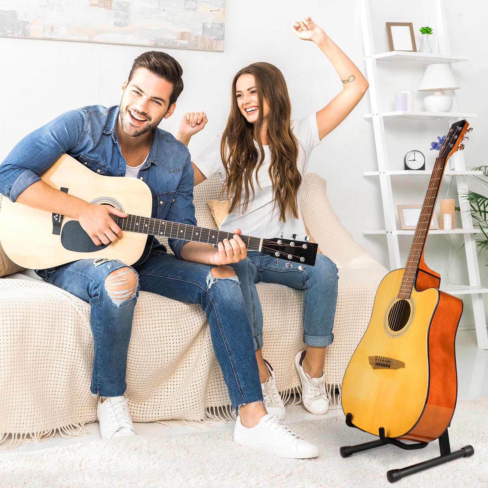 MUSO Guitar Stand,Acoustic Guitar Stand,Wood Classical Electric Guitar Stand,Foldable Bass Guitar Stand,Guitar Accessories (Hardwood Black) - Image 2