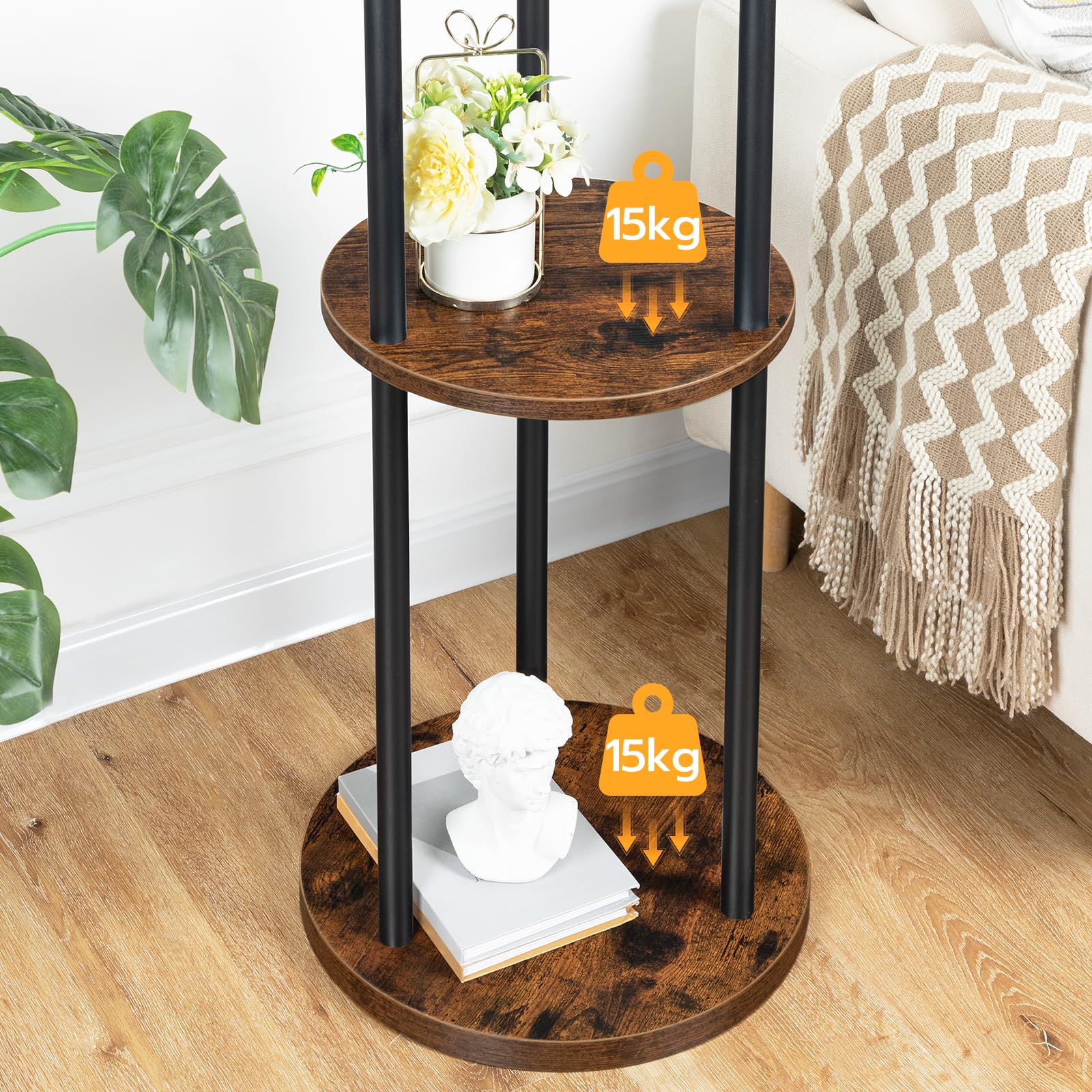 HOOBRO Garderobenständer, Freistehender Kleiderständer, Garderobe in Baumform mit 8 Haken, 2 Runde Ablagen, für Kleidung, Hut, Tasche, Wohnzimmer, Schlafzimmer, BüroDunkelbraun-Schwarz EBF33YM01G1