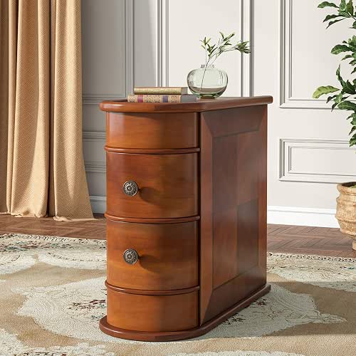 Tribesigns Wood End Table, 2-Drawer Narrow Side Table Slim Chair