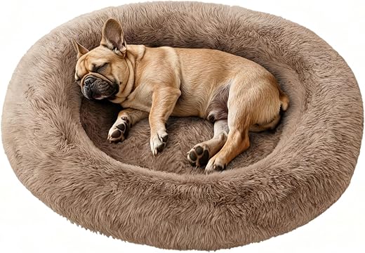 Orthopedic Calming Dog Bed for Large Dogs, Anti Anxiety Pet Beds with Supportive Foam, Removable Washable Oval Pets Couch, Fluffy Cuddle Bolster Cushion, Light Grey