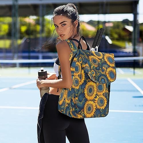 Miniatura 7 de Tennis Badminton Backpack Water Resistant Ukraine Sunflower Flowers 2 Rackets Padded Tennis Bag Gym Bag for Men Women Tennis Sport bolso para