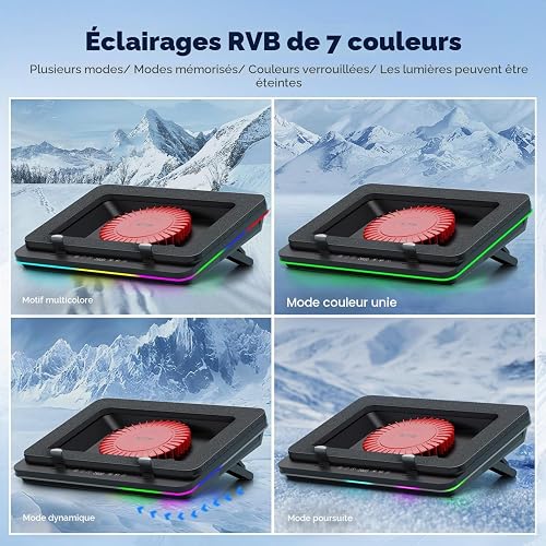IETS GT600 - Tappetino di raffreddamento RGB per computer portatile con ventola turbo gigante (14 cm di diametro), in schiuma sigillata per un raffreddamento rapido, raffreddamento del computer - 4