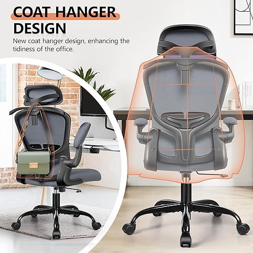 Miniatura 8 de FelixKing Silla ergonómica de escritorio de oficina con reposacabezas, soporte lumbar ajustable, altura y giro, cómoda silla de tareas con