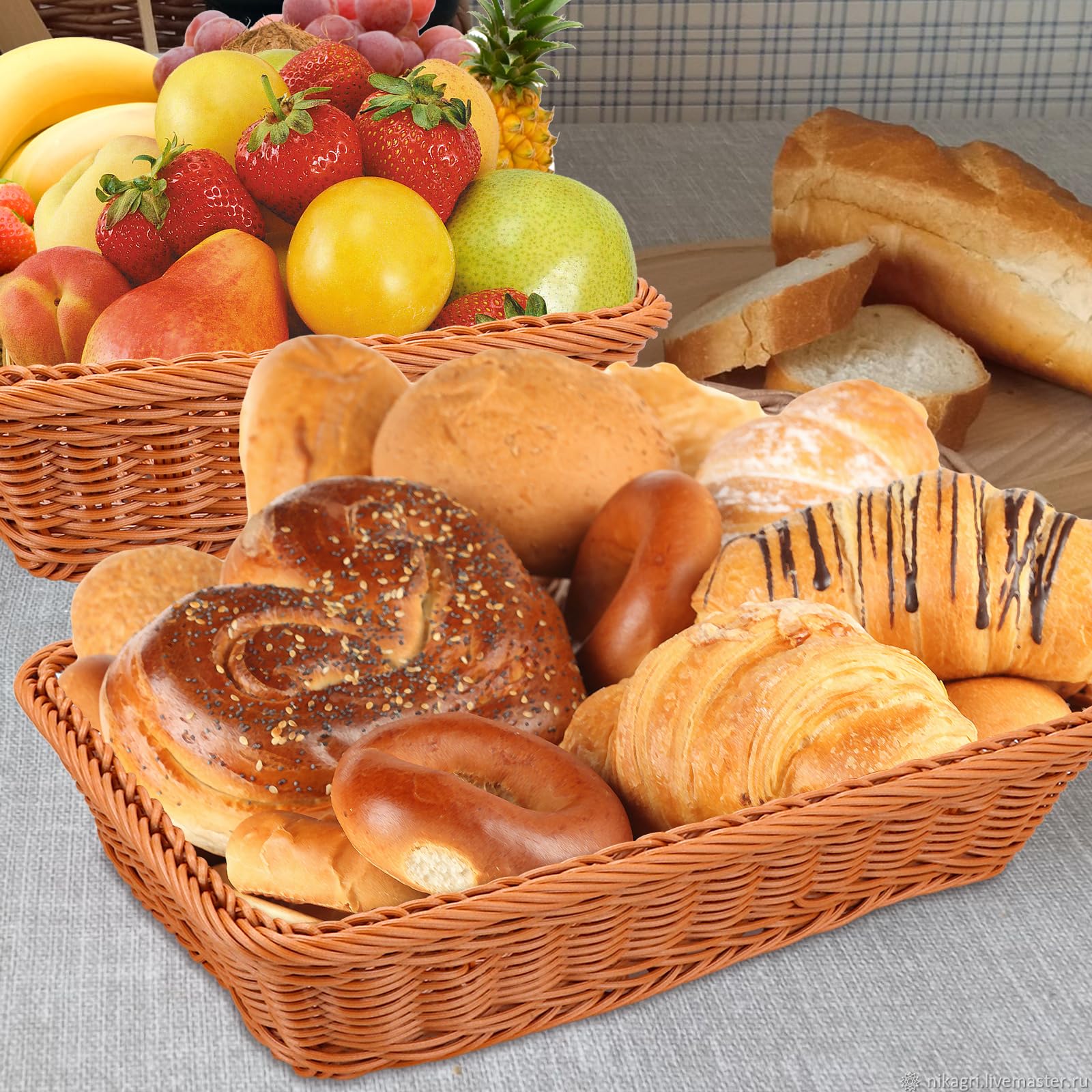 DAJAVE Juego de 4 cestas para panecillos 40x30x8 cm, cestas de pan trenzadas, cesta de mimbre de ratán, cesta de almacenamiento tejida de mimbre para verduras, frutas, pan, alimentos, para el hogar