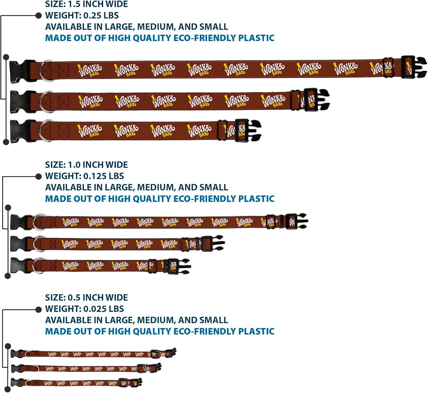 Warner Bros. Dog Collar with Plastic Clip, Quick Release, Easy Adjustable, Wonka Bar, 20 to 31 Inches 1.5 Inch Wide
