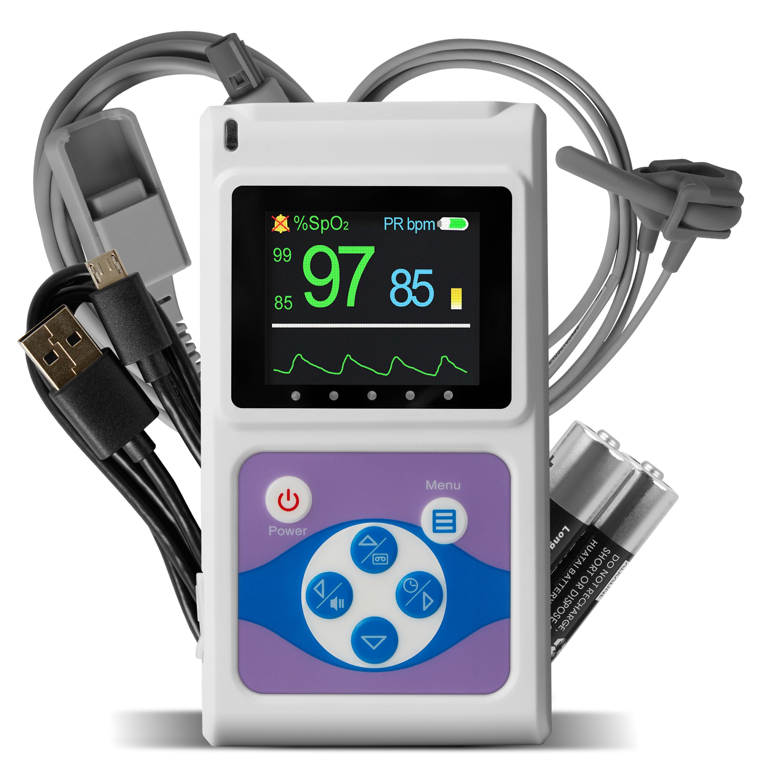 Pulox PO-650B - Pulsossimetro da dito con sensore esterno per neonati - Misurazione di SpO2 e polso in infanti e bambini