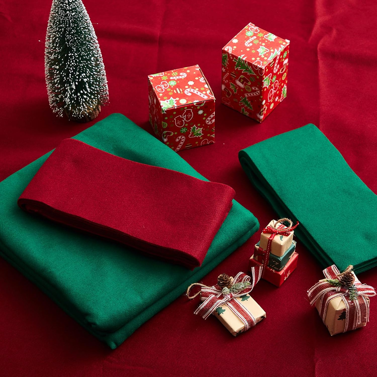 Breling 2 Sets 8ft Pool Table Felt Replacement Kit with 12 Rail Cloth Strips, Pre Cut Billiard Table Cloth for Standard 8 Foot Pool Tables, Durable Felt for Home Game Rooms, Bars & Clubs (red & Green)