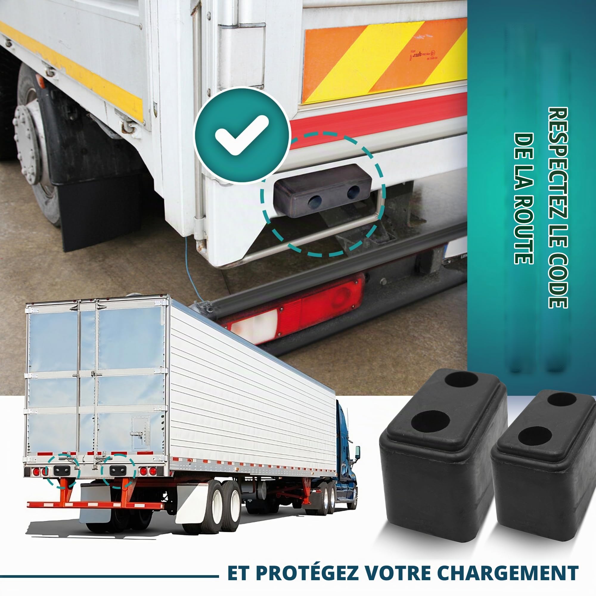 DOJA Barcelona | Tampon Caoutchouc Camion | Pack 2 | Butoir de Quai | 116x74x86mm | en Caoutchouc | Accessoire Remorque | pour Roue Remorque, Parking, Cale Porte, Rampe de Chargement, Cale Camping Car