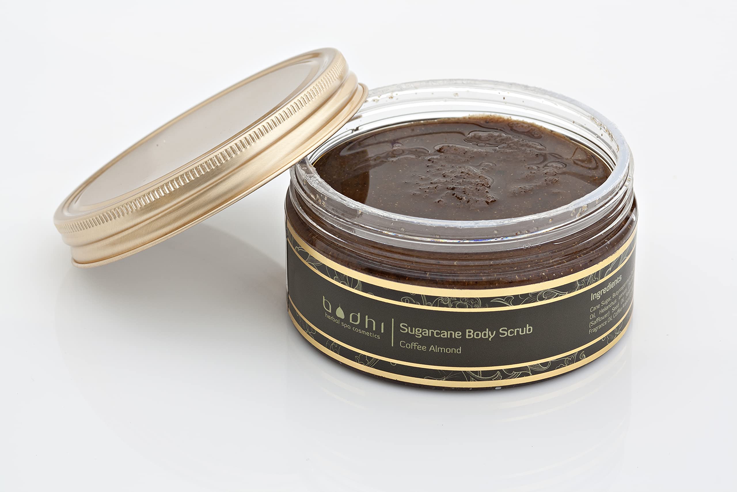 BODHI® Peeling do ciała, cukier trzcinowy i kawa, 250 ml, z olejem kokosowym i masłem shea, przeciw cellulitowi, do odżywiania skóry i energii, ekologiczny i wegański, 98% naturalny