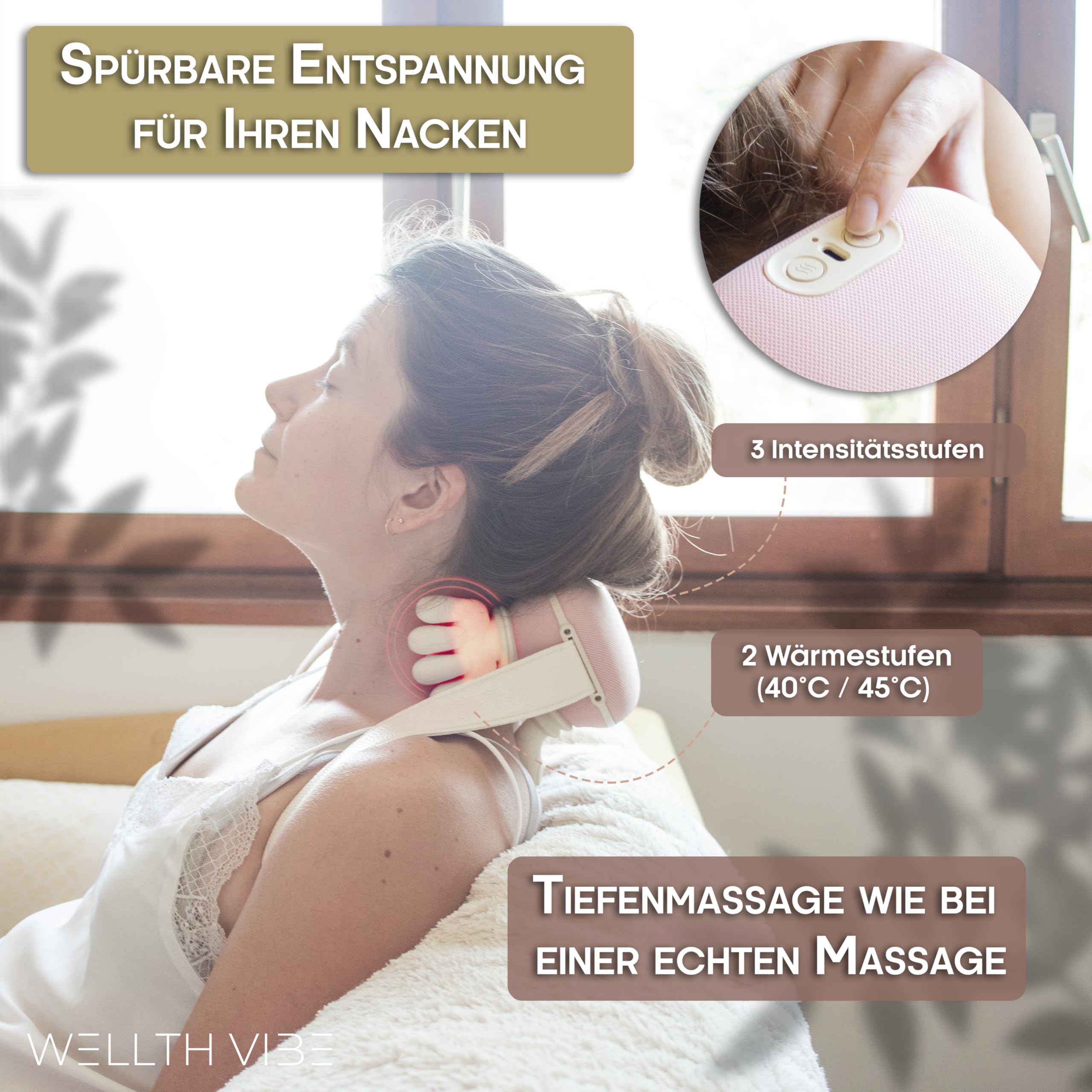 Nackenmassagegerät mit Wärme, Shiatsu Massagegerät für Nacken, Schultern & Rücken, 4D Tiefenmassage gegen Verspannungen, kabellos, wiederaufladbar, 3 Intensitätsstufen