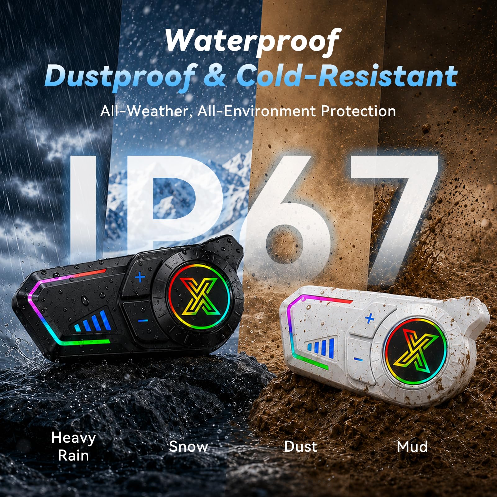 F20Pro - Cuffie per moto, intercom per 2 conducenti fino a 1000 m, Bluetooth 6.1, accoppiamento universale, condivisione musicale, cancellazione del rumore CVC e DSP, IP67, con vivavoce, 2 pezzi
