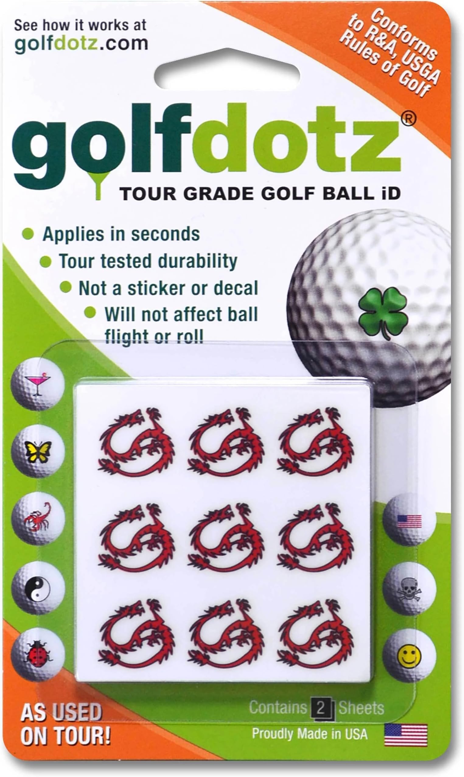 Golfdotz - USGA Rule Conforming Novelty Golf Ball Markers, Golf Ball Stickers for Marking Balls, No More Smears from Stamps, Gifts for Golfers, Dads, and Retirees, (Creatures Collection; 18-32 Count)