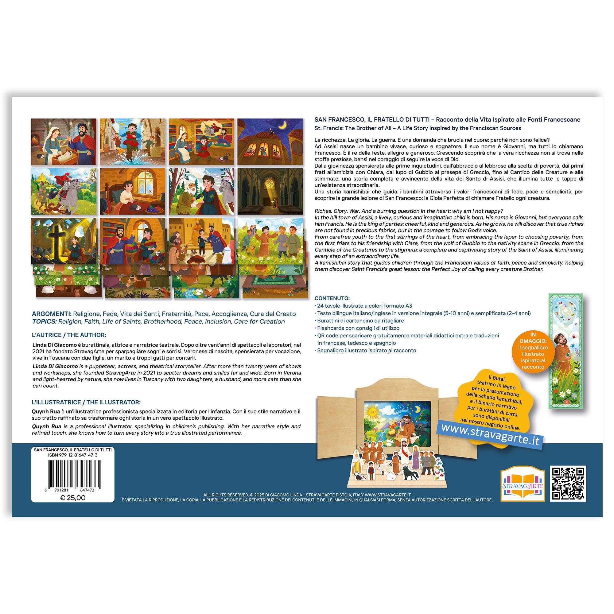 San Francesco, il fratello di tutti. Racconto della vita ispirato alle fonti francescane. Storia kamishibai. Ediz. italiana e inglese. Con burattini. Con flashcards. Con materiali educativi stampa...