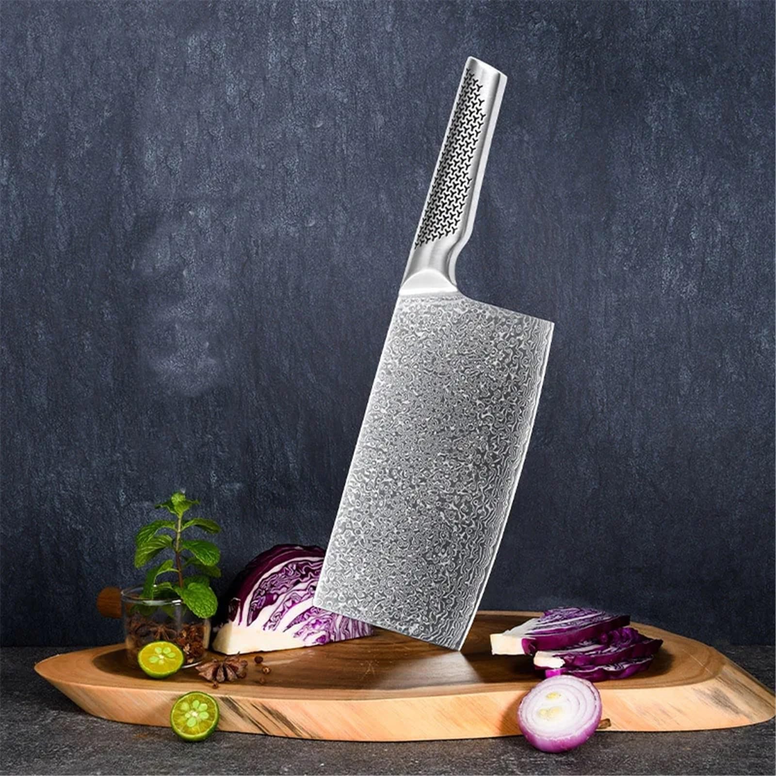 Coltello da cuoco in acciaio damasco, coltello da cuoco professionale da cucina, affilato, for affettare le verdure, utensili da cucina(AB)