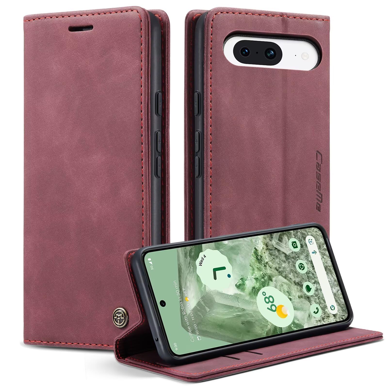Real Leather Case For Google Pixel 9A Premium Wallet Case with [Kickstand] [Card Slots] [Magnetic Closure] Flip Notebook Cover Case for (Google Pixel 9A Red)