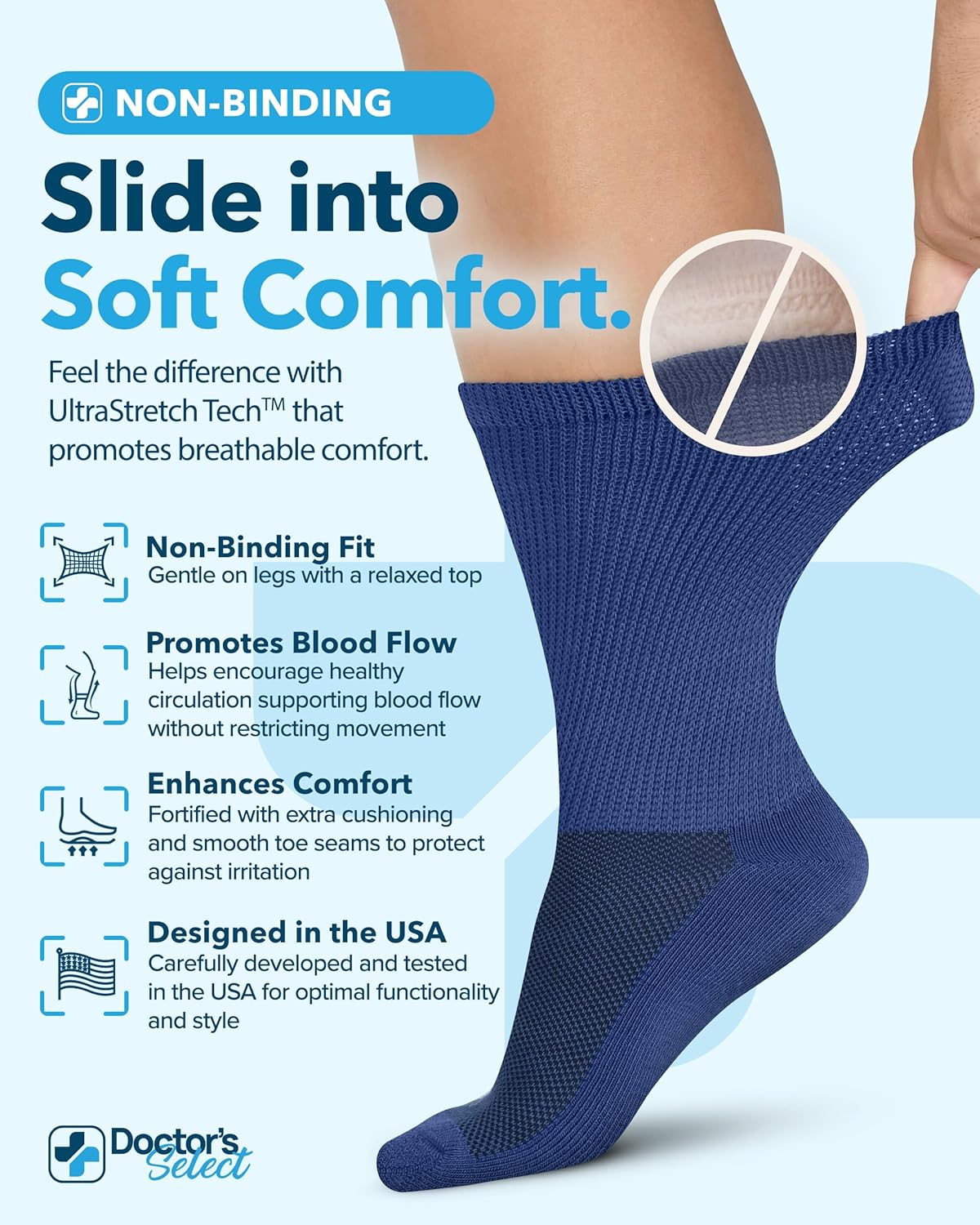 Doctor's Select Diabetic Socks for Men - 4 Pairs Crew Diabetic Neuropathy Socks for Men | Diabetic Socks for Men 9-12 - Image 2