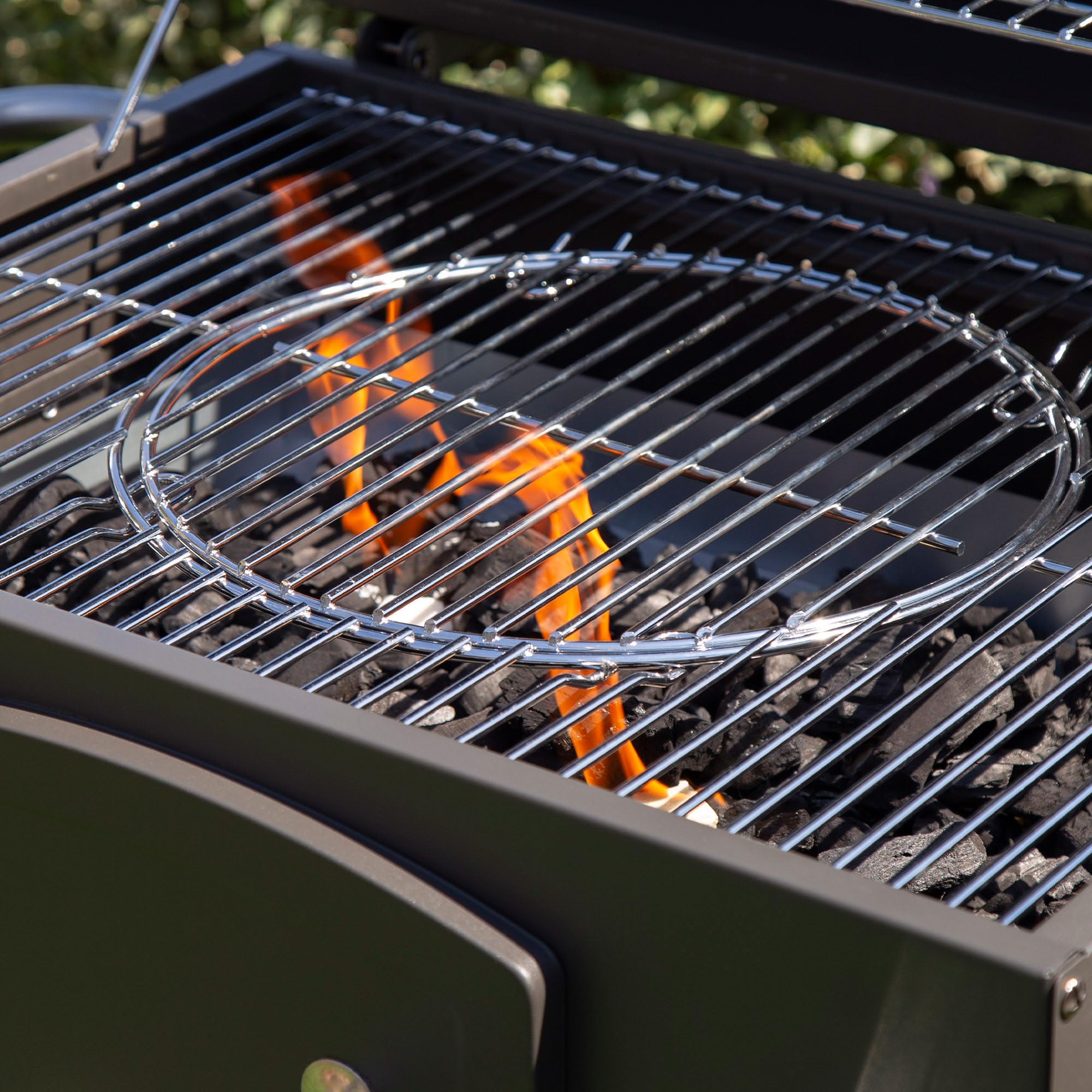 Aktive Ahumador barbacoa carbón portátil, De acero, Termómetro, Mesa lateral plegable, Estante almacenaje, Abridor botellas, Ruedas grandes, Parrilla, Barbacoas de carbon, Bbq, Cocina exterior (63109)
